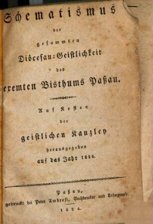 Schematismus des Bistums Passau, 1824
