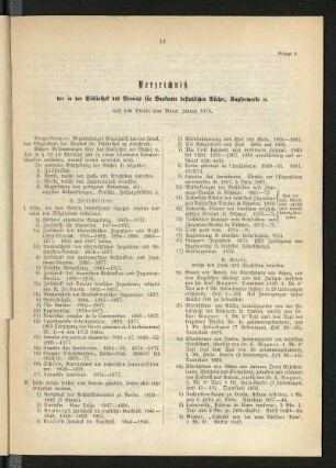 Beilage 2. Verzeichniß der in der Bibliothek des Vereins für Baukunde befindlichen Bücher, Kupferwerke etc. nach dem Stande vom Monat Januar 1878