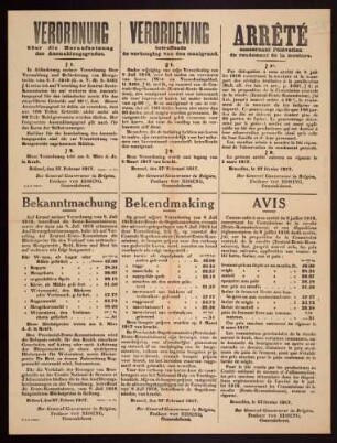 "Verordnung über die Heraufsetzung des Ausmahlungsgrades." und "Bekanntmachung". Festsetzung von Höchstpreisen für Brot und Getreide (Z.E.K. 772/17. Nr. 796, Z.E.K. 773/17. Nr. 795)