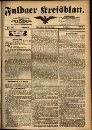 Erste Ausgabe vom Samstag, den 25. Juli 1908.