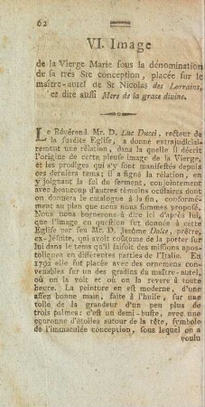 VI. image de la Vierge Marie sous la dénomination de sa trés Ste conception,