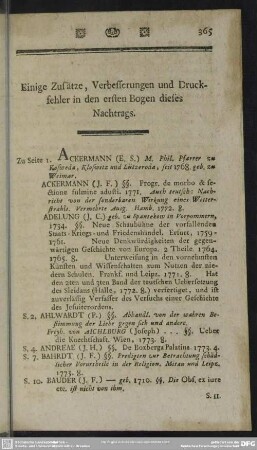 Einige Zusätze, verbesserungen und Druckfehler in den ersten Bogen dieses Nachtrags