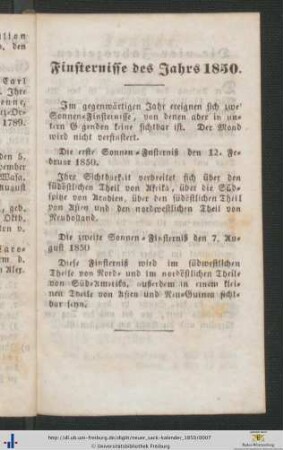 Finsternisse des Jahres 1850.