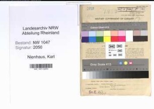 Entnazifizierung Karl Nienhaus , geb. 16.02.1896 (Angestellter)