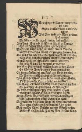 Was dieses grosse Rund vor unß're Augen leget/ [...]