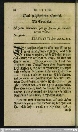 Das sechszehnte Capitel. Der Polyhistor