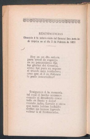 Reminiscencias : Obsequio á la señora viuda del General Don Justo José de Urquiza en el día 3 de febrero de 1891