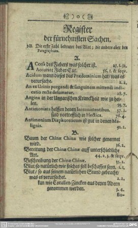Register der fürnehmsten Sachen