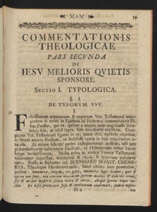 Commentationis Theologicae Pars Secunda de Iesu Melioris Quietis Sponsore