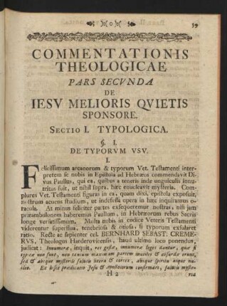 Commentationis Theologicae Pars Secunda de Iesu Melioris Quietis Sponsore