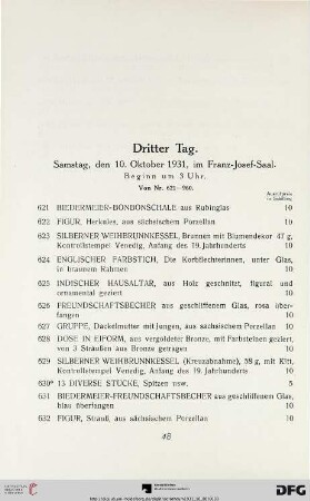 Dritter Tag: Samstag, den 10. Oktober 1931, im Franz-Josef-Saal, Beginn um 3 Uhr (Nr. 621-960)