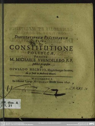 Disputationum politicarum prima de constitutione politicae
