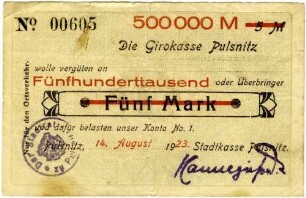 Gutschein über Fünfhunderttauend Mark [Überdruck auf Fünf Mark]