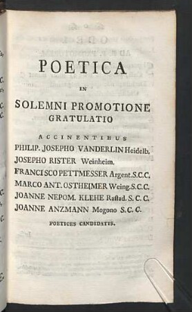 Poetica in Solemni Promotione Gratulatio