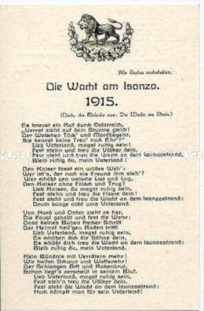 Postkarte mit anti-italienischem Lied