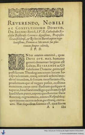 Widmungsbrief von Richardus Kruthemius an Johann Setrich.