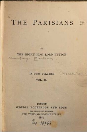 Lord Lytton's novels. 23,2, The Parisians. Pt. 2