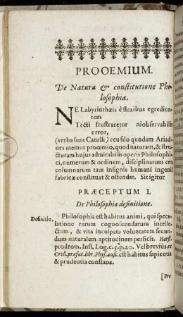 Prooemium. De Natura & constitutione Philosophiæ.