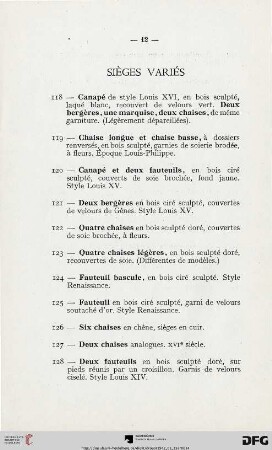 Sièges variés (Nr. 118-131)