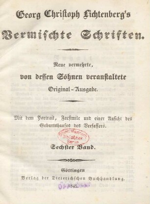 Bd. 6: Georg Christoph Lichtenberg's Vermischte Schriften