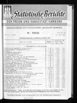 Verbraucherpreise in Hamburg im Juni 1965 : Lfd. Nr. 24