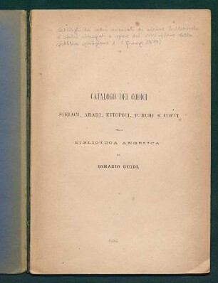 Catalogo dei codici siriaci, arabi, etiopici, turchi e copti della Biblioteca Angelica