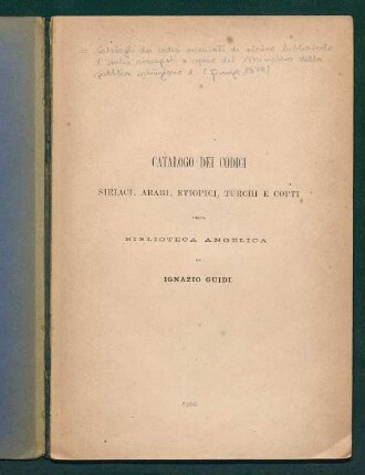 Catalogo dei codici siriaci, arabi, etiopici, turchi e copti della Biblioteca Angelica
