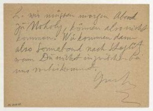Postkarte von Raoul Hausmann an Elfriede Hausmann. [Poststempel: Berlin]