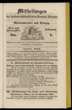 Drei und Zwanzigster Jahrgang. No. 1. Januar 1855.
