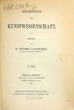 Repertorium für Kunstwissenschaft. 6, 6. 1883
