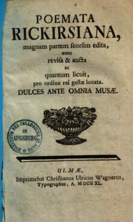 Poemata Rickirsiana, magnam partem seorsim edita ...