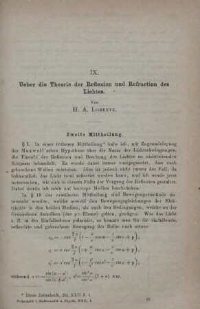 IX. Ueber die Theorie der Reflexion und Refraction des Lichtes.
