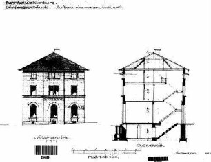 Waldenburg (Württ): Empfangsgebäude Verwaltungsgebäude Querschnitt,Giebelansicht