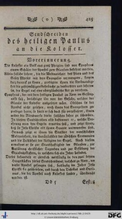 Sendschreiben des heiligen Paulus an die Kolosser.