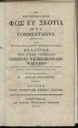 De Usu Vocabulorum Phōs Et Skotia In N. T. Commentarius