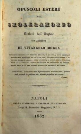 Opuscoli esteri sul cholera morbo