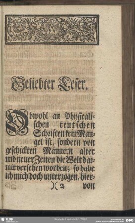 Vorbericht an den Leser
