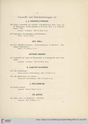 Aquarelle und Handzeichnungen etc. (Nr. 438-501a)