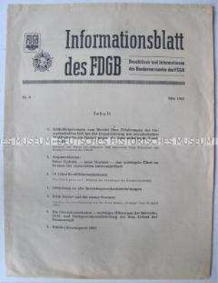 Informationsblatt des FDGB über sozialistischen Wettbewerb, Neuererbewegung und die Vergabe des FDGB-Literaturpreises 1963