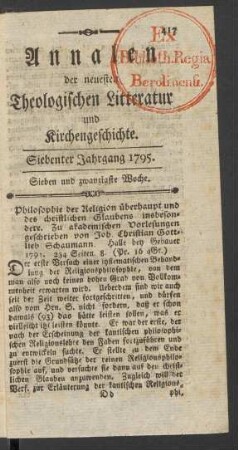 Sieben und zwanzigste Woche