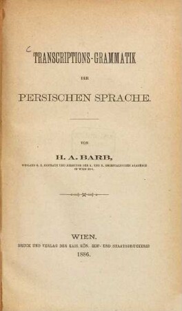 Transcriptions-Grammatik der persischen Sprache