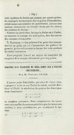 Solution d'un problème de Beha-Eddin sur l'analyse indéterminée.
