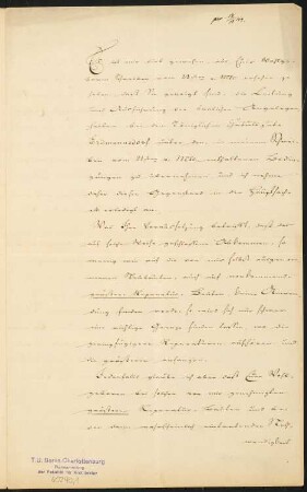 Schriftstück an den Königlichen Bau Inspector Salzenberg in Hirschberg vom 6. Oktober 1849: Schreiben von Massow an Salzenberg, zusammenhängende Blätter Inv.Nr. 60240,1-3
