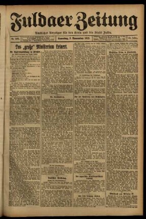 Erste Ausgabe vom Samstag, den 05. November 1921.