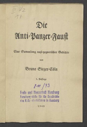 Die Anti-Panzer-Faust : eine Sammlung nazi-gegnerischer Gedichte