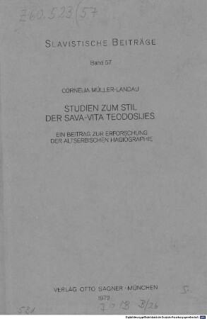 Studien zum Stil der Sava-Vita Teodosijes : ein Beitrag zur Erforschung der altserbischen Hagiographie