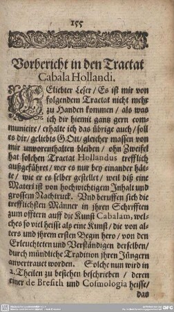 Vorbericht in den Tractat Cabala Hollandi.