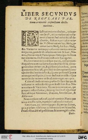 Liber Secundus: De Regulari partium orationis casualium declinatione