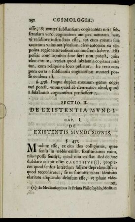Sectio II. De Existentia Mundi