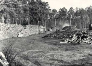 Holzkohlenherstellung in Rietschen, Meilerplatz : Handwerkstechniken - Kohlen- und Pechbrennerei. Ort: Rěčicy / Rietschen. Blick auf den Meilerplatz.
